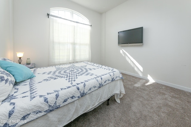 carpeted bedroom featuring baseboards