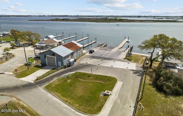 aerial view with a water view