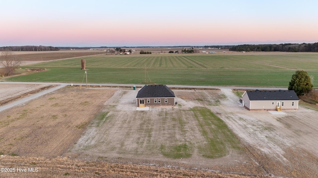 aerial view at dusk with a rural view