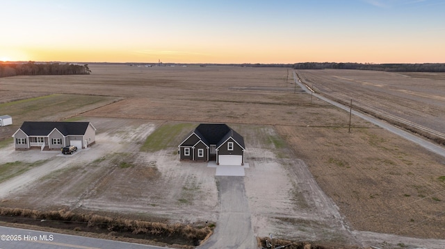 aerial view at dusk with a rural view