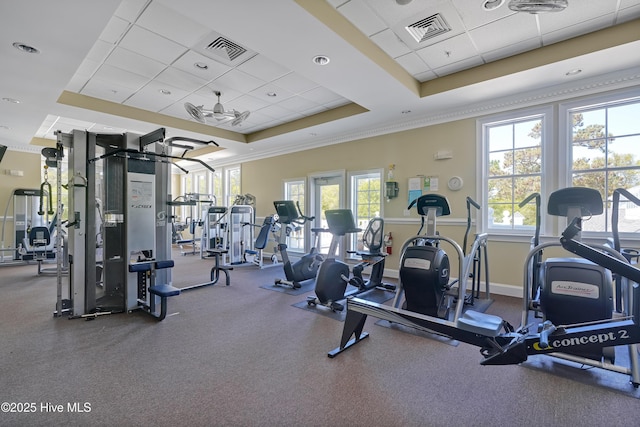 552 Glenmora Ave SW, Supply, NC 28462 - exercise room with a raised ceiling, a drop ceiling, crown molding, and baseboards