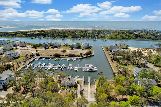 aerial view featuring a water view