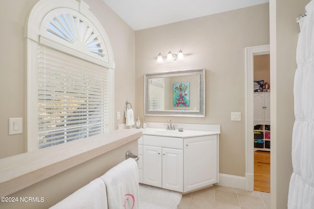 bathroom with vanity and tile patterned floors