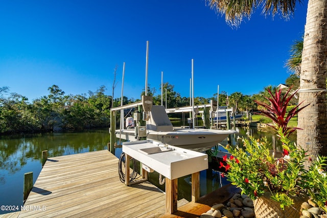 view of dock with a water view