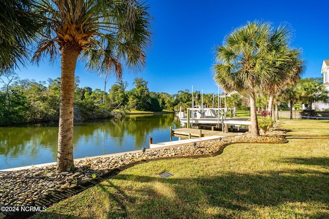 view of water feature with a boat dock