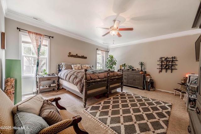 220 Everett Yopp Dr, Sneads Ferry, NC 28460 - bedroom featuring light carpet, crown molding, and a ceiling fan