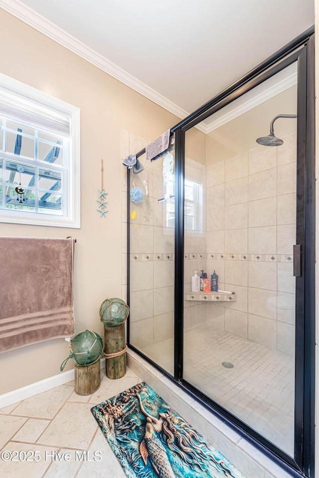 220 Everett Yopp Dr, Sneads Ferry, NC 28460 - full bath featuring crown molding and a stall shower