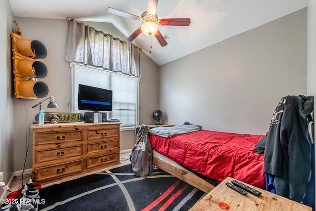 220 Everett Yopp Dr, Sneads Ferry, NC 28460 - carpeted bedroom featuring vaulted ceiling and a ceiling fan