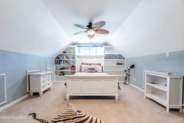 220 Everett Yopp Dr, Sneads Ferry, NC 28460 - bedroom featuring lofted ceiling, light carpet, and a ceiling fan