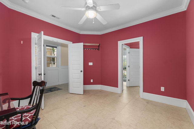 116 Salter Path Rd Unit 102Seabrook, Pine Knoll Shores, NC 28512 - office area featuring baseboards, ornamental molding, and a ceiling fan