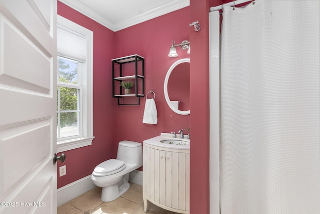 116 Salter Path Rd Unit 102Seabrook, Pine Knoll Shores, NC 28512 - full bath featuring toilet, tile patterned flooring, vanity, baseboards, and ornamental molding