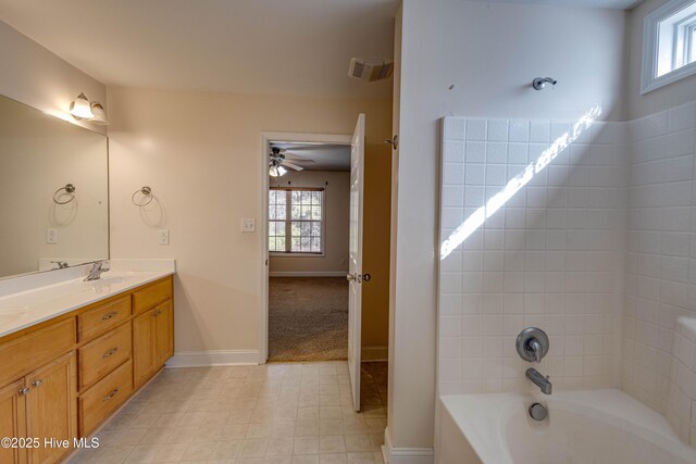 bedroom featuring ceiling fan, carpet, and lofted ceiling