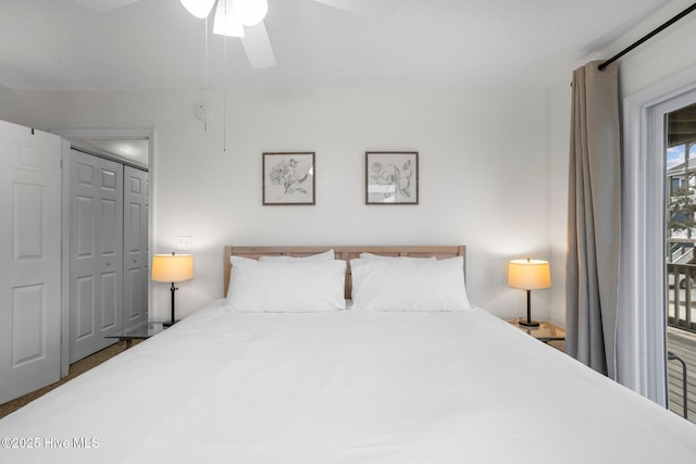 bedroom featuring a closet and ceiling fan