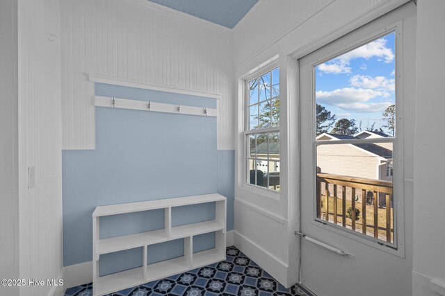 spare room featuring ornamental molding, dark hardwood / wood-style flooring, and built in features