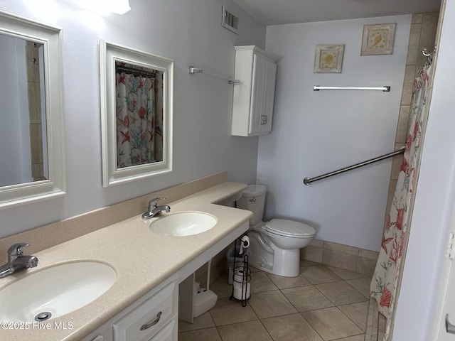 bathroom featuring toilet, vanity, and tile patterned floors