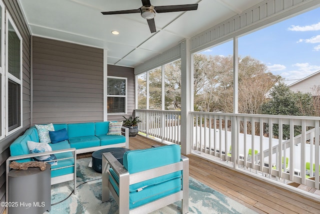 106 SE 36th St, Oak Island, NC 28465 - sunroom with an outdoor hangout area and ceiling fan