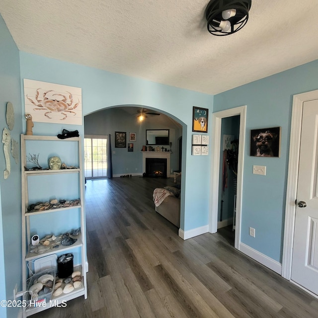 interior space featuring a textured ceiling and dark hardwood / wood-style flooring