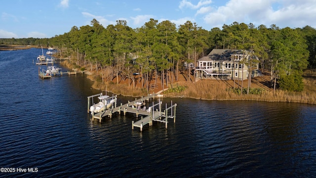 view of dock with a water view