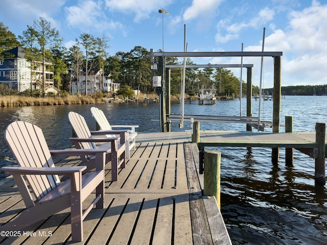 dock area with a water view