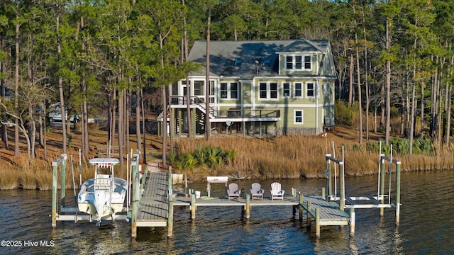 dock area with a water view