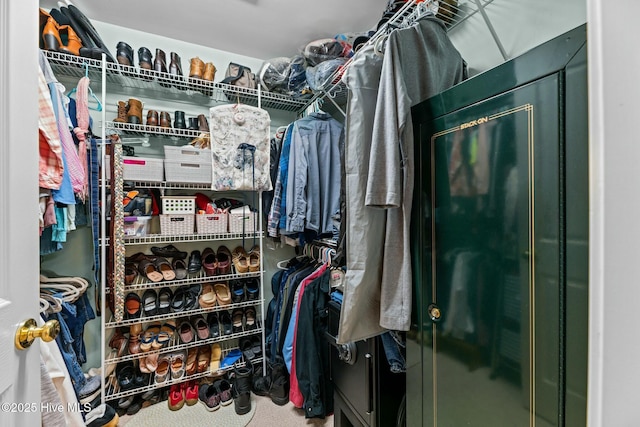 walk in closet with carpet flooring