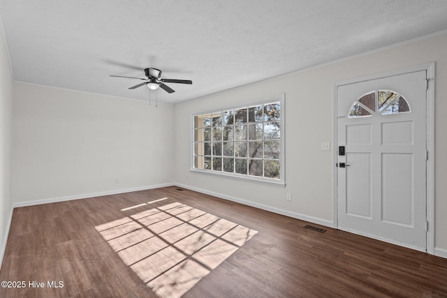 entryway featuring dark hardwood / wood-style flooring, plenty of natural light, and ceiling fan