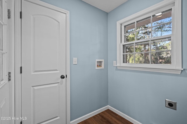 laundry room with hookup for an electric dryer, dark hardwood / wood-style flooring, and hookup for a washing machine