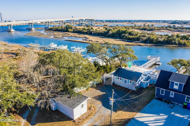 aerial view featuring a water view