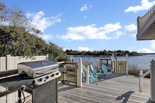 view of dock featuring a water view