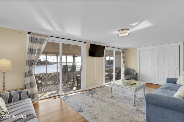 living room featuring light wood-type flooring