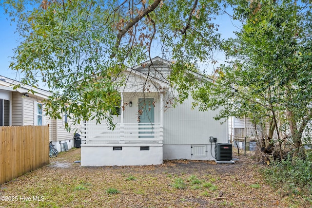 view of front of property featuring central air condition unit