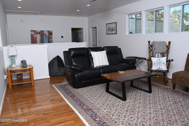 bedroom with hardwood / wood-style floors and multiple windows