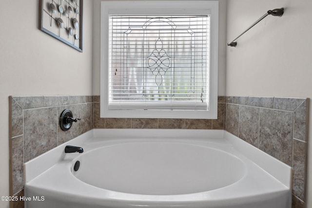 bathroom featuring a tub and a wealth of natural light