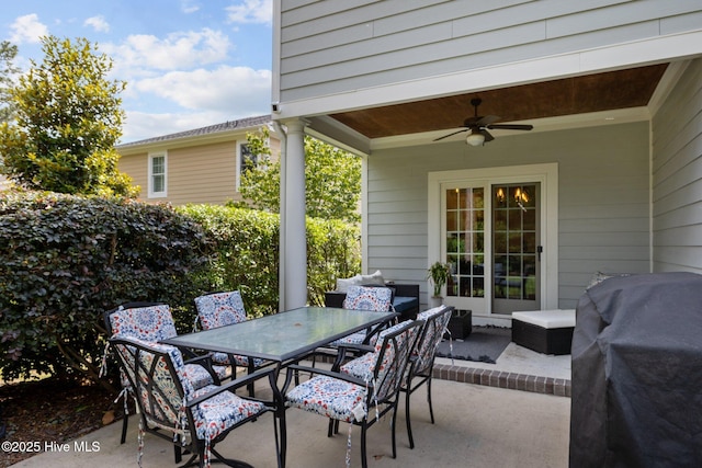 view of patio / terrace featuring a grill and ceiling fan