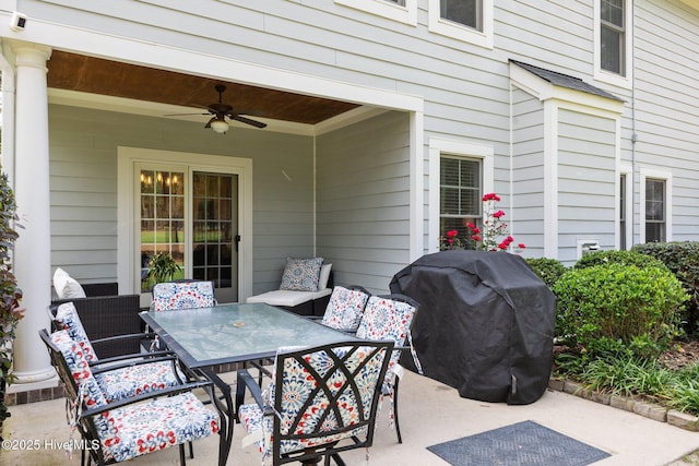 view of patio / terrace with grilling area and ceiling fan