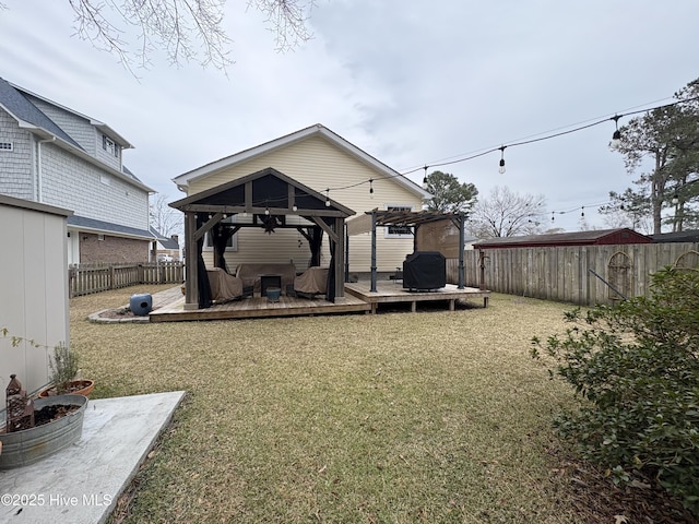 view of yard with a pergola and a wooden deck