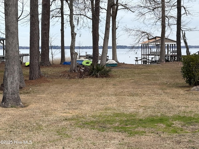 view of yard with a water view