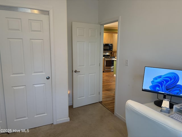 office space with light colored carpet