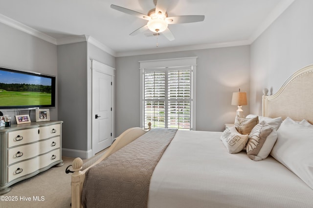 bedroom featuring ceiling fan and crown molding