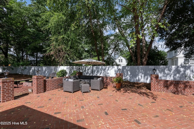 view of patio / terrace featuring an outdoor living space