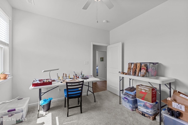 office with carpet and ceiling fan