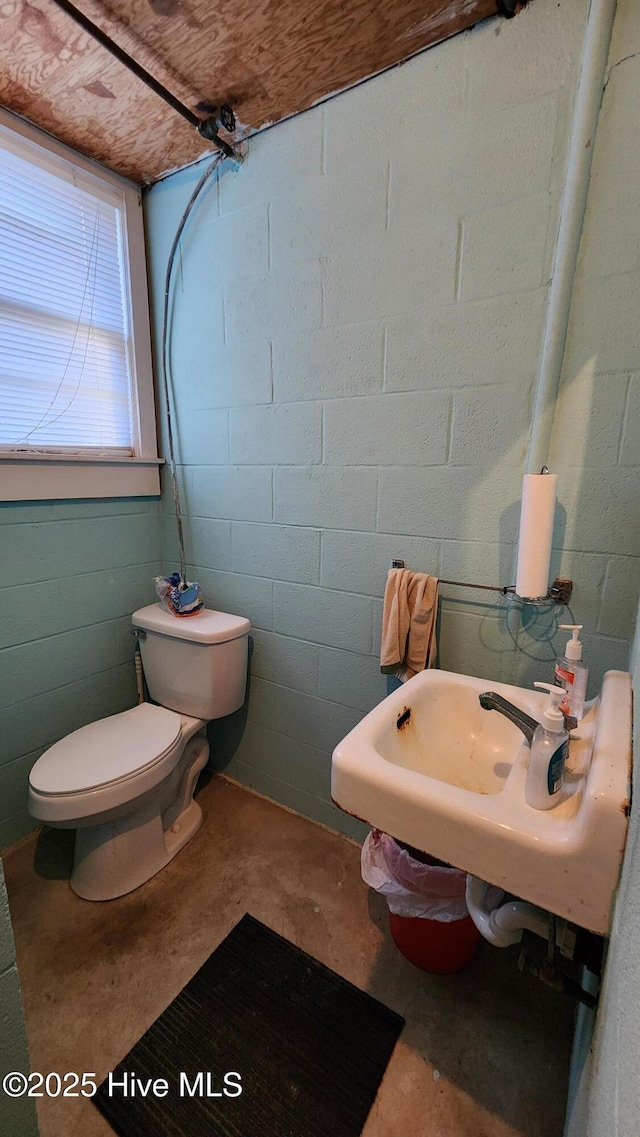 bathroom featuring concrete flooring, toilet, and sink