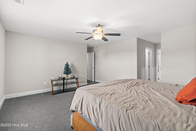 bedroom featuring carpet floors and ceiling fan