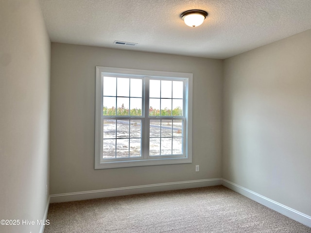 carpeted spare room featuring a textured ceiling