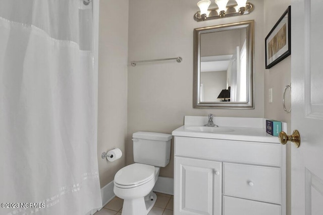 bathroom featuring tile patterned flooring, vanity, and toilet