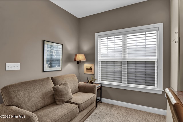 living room with baseboards and carpet floors