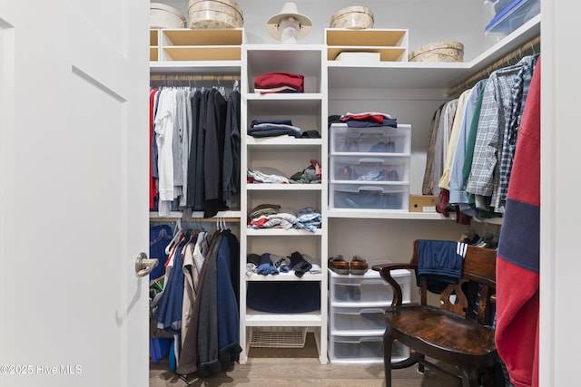 walk in closet featuring hardwood / wood-style flooring