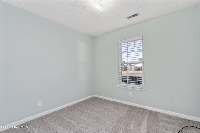 spare room featuring carpet floors and a textured ceiling