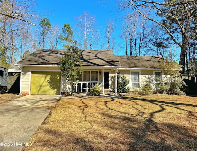 ranch-style house with a front lawn and a garage