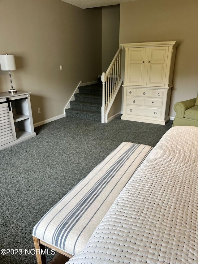 bedroom featuring dark carpet